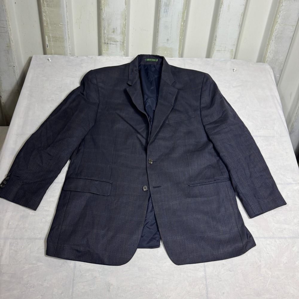 Lauren Ralph Lauren Mens Sport Coat Blazer Blue Plaid Wool Lined Two Button 44R